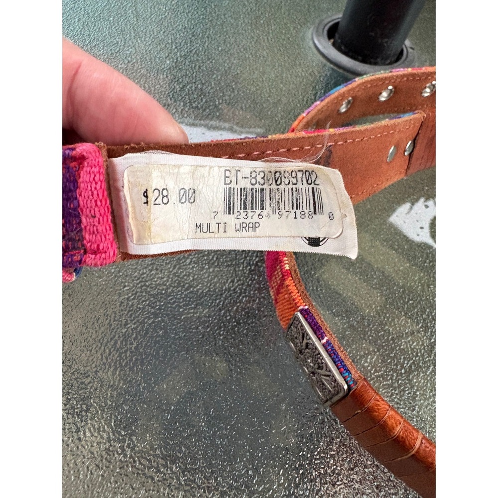 VTG Fossil Women Multi Wrap Belt Woven Striped Leather Pink Orange M BT830099702 - Picture 3 of 9